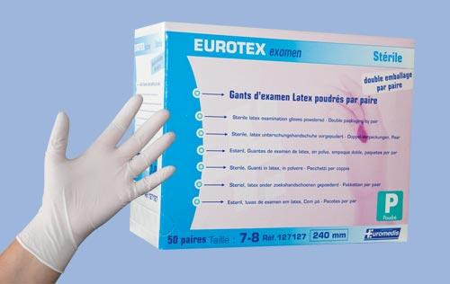 Gant d'Examen Stérile en Latex Taille L Poudré Eurotex